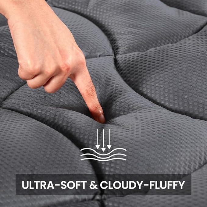 SLEEP ZONE Cooling RV Mattress Topper, Premium Zoned Cool Mattress Pad Cover, Padded Mattress Protector Breathable Washable, Deep Pocket 8-21" (Grey, Short Queen)