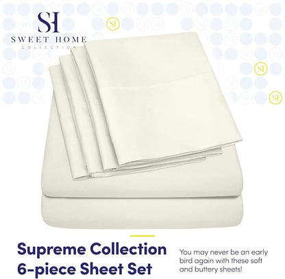 Full Size Bed Sheets - 6 Piece 1500 Supreme Collection Fine Brushed Microfiber Deep Pocket Full Sheet Set Bedding - 2 Extra Pillow Cases, Great Value, Full, ivory