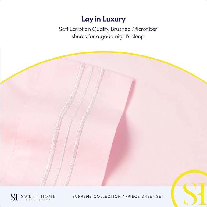 1800 Supreme Collection - Breathable Luxury Sheets with Full Elastic & Secure Corner Straps - Extra Deep Pocket Bedding, Full, Pale Pink