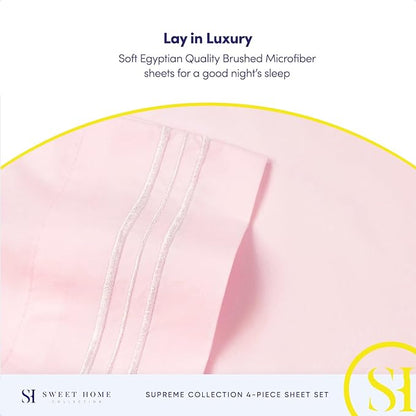 1800 Supreme Collection - Breathable Luxury Sheets with Full Elastic & Secure Corner Straps - Extra Deep Pocket Bedding, Full, Pale Pink