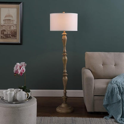 Design Floor Lamp Reading Light with Linen Shade, 61.5" Resin Farmhouse Floor Lamp, Vintage Standing Lamp for Living Room Bedroom Office (Brown 1 Pack)