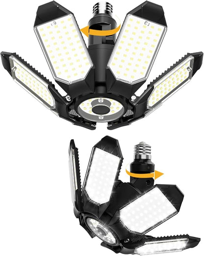 Adiding LED Garage Light Rotatable 2 Pack, Bright Basement Shop Ceiling Bay Lighting Fixture w/ 6 Adjustable Panels Screw in E26 E27 Bulb Base for Attic, Shed, Warehouse, Home Gym, Utility, Workshop