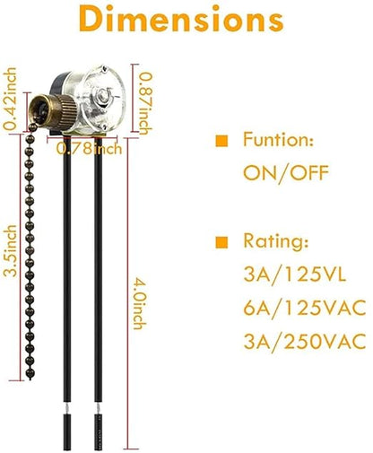 Ceiling Fan Light Switch Zing Ear Pull Chain ZE-109 Fan Light Switch, On-Off Speed with Pull Chain Compatible with Ceiling Fans, Lamps and Wall Lights (1, Bronze)