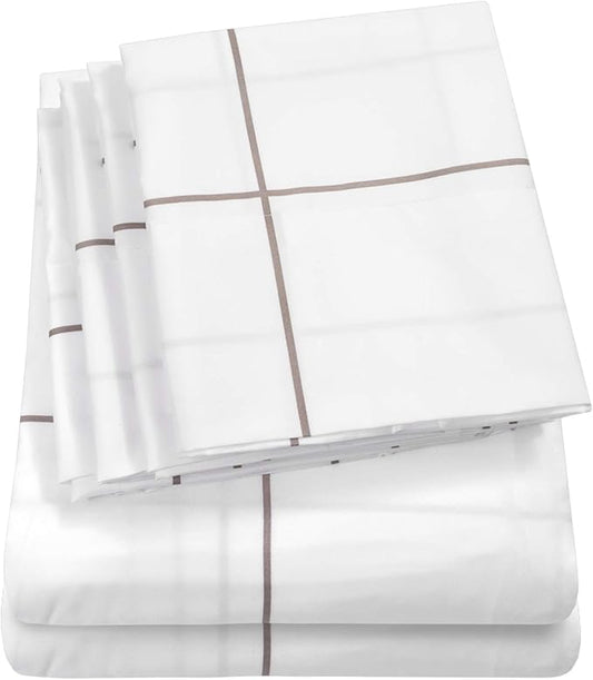 King Size Bed Sheets - 6 Piece 1500 Supreme Collection Fine Brushed Microfiber Deep Pocket King Sheet Set Bedding - 2 Extra Pillow Cases, Great Value, King, Window Pane White