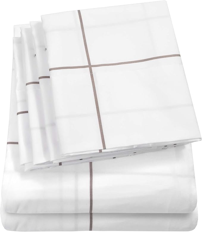 Full Size Bed Sheets - 6 Piece 1500 Supreme Collection Fine Brushed Microfiber Deep Pocket Full Sheet Set Bedding - 2 Extra Pillow Cases, Great Value, Full, Window Pane White