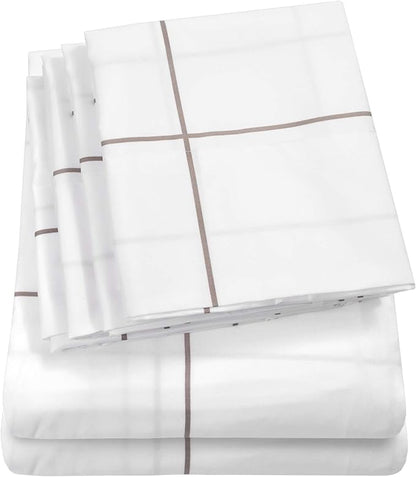 Full Size Bed Sheets - 6 Piece 1500 Supreme Collection Fine Brushed Microfiber Deep Pocket Full Sheet Set Bedding - 2 Extra Pillow Cases, Great Value, Full, Window Pane White