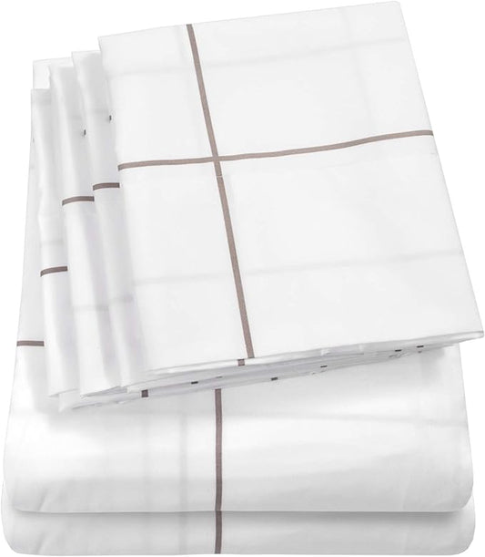 Full Size Bed Sheets - 6 Piece 1500 Supreme Collection Fine Brushed Microfiber Deep Pocket Full Sheet Set Bedding - 2 Extra Pillow Cases, Great Value, Full, Window Pane White