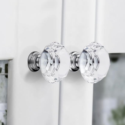 Ravinte 10 Pack Crystal Drawer Knobs - Glass Cabinet Knobs, Diamond Shaped, 30 mm with Silver Base