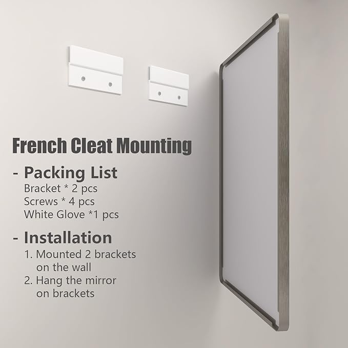 55x30 Silver Bathroom Mirror for Wall, Brushed Metal Silver Framed Bathroom Vanity Mirror, Rounded Corner Rectangle Mirror, Shatterproof, Anti-Rust (Horizontal/Vertical)