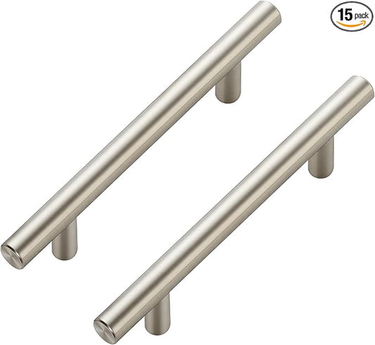JOY DECOR 15 Pack Cabinet Handles, Brushed Nickel Cabinet Pulls, 3-3/4 in Hole Center Kitchen Cabinet Handles, Stainless Steel T Bar Handles for Dresser Drawers