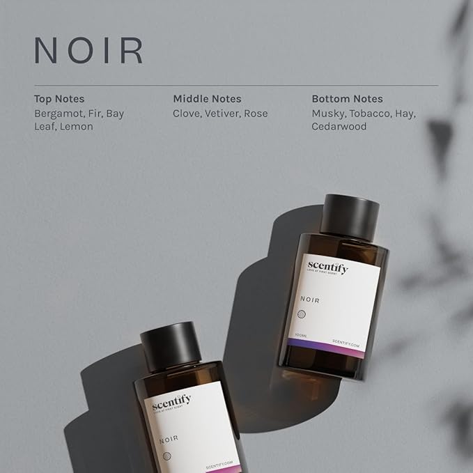 Scentify Noir Aroma Oil Refill Scent for Oil Diffusers - Bergamot, Bay Leaf, Vetiver, Cedar, Musk Scents - Luxurious Relaxing Aromatherapy Diffuser Fragrance 100ml, 3.38 oz