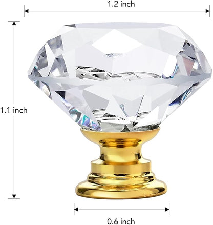 Ravinte 5 Pack Crystal Knobs for Dresser Drawers Glass Cabinet Knobs Diamond Shaped Drawer Knobs - 30 mm Knobs with Gold Base