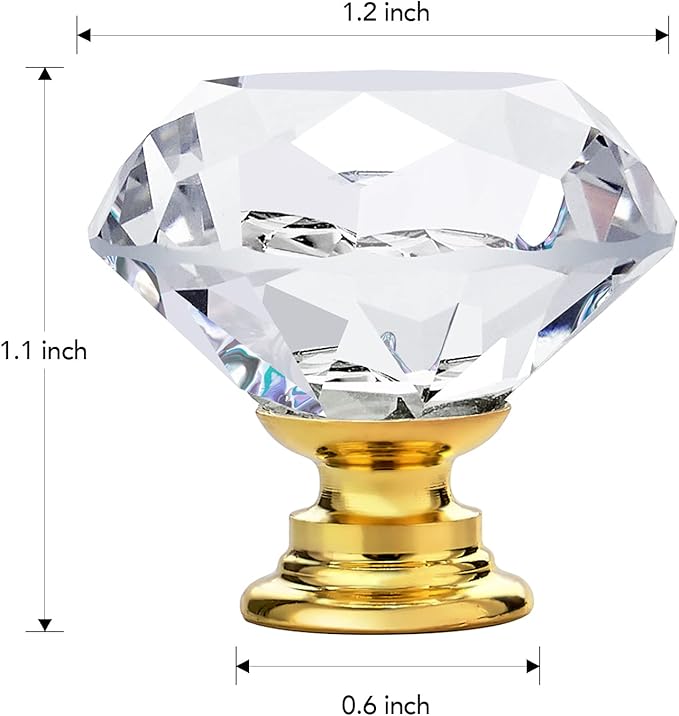 Ravinte 20 Pack Crystal Drawer Knobs - Glass Cabinet Knobs, Diamond Shaped, 30 mm with Gold Base