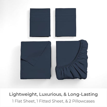 Mellanni Queen Sheets Set - 4 PC Iconic Collection Bedding - Hotel Luxury, Extra Soft, Cooling Bed Sheets - Wrinkle, Fade, Stain Resistant (Queen, Navy Blue)