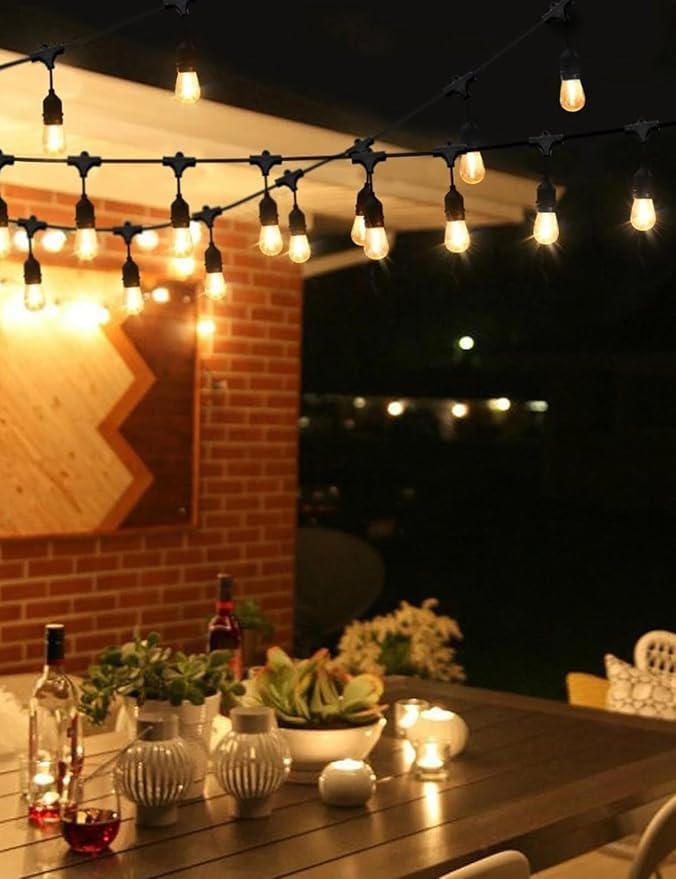 Svater Outdoor Led String Lights 25 FT, Patio Lights for Outside with 9pcs S14 Shatterproof Bulbs, 1 Watt E26 Dimmable, IP65 Waterproof, Commercial Grade Bistro Light 2700K Warm White