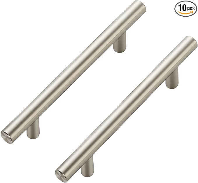 JOY DECOR 10 Pack Cabinet Handles, Brushed Nickel Cabinet Pulls, 4 in Hole Center Kitchen Cabinet Handles, Stainless Steel T Bar Handles for Dresser Drawers