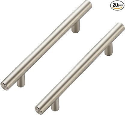 JOY DECOR 20 Pack Cabinet Handles, Brushed Nickel Cabinet Pulls, 4 in Hole Center Kitchen Cabinet Handles, Stainless Steel T Bar Handles for Dresser Drawers