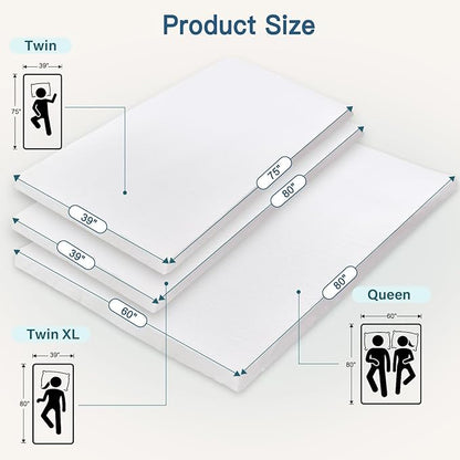 Airensky 2 Inch Memory Foam Mattress Topper, Cooling Gel Infused High Density Twin (39"x75") Topper with Removable Skin-Friendly Cover, Bed Topper for Pressure Relief Back Pain, CertiPUR-US Certified