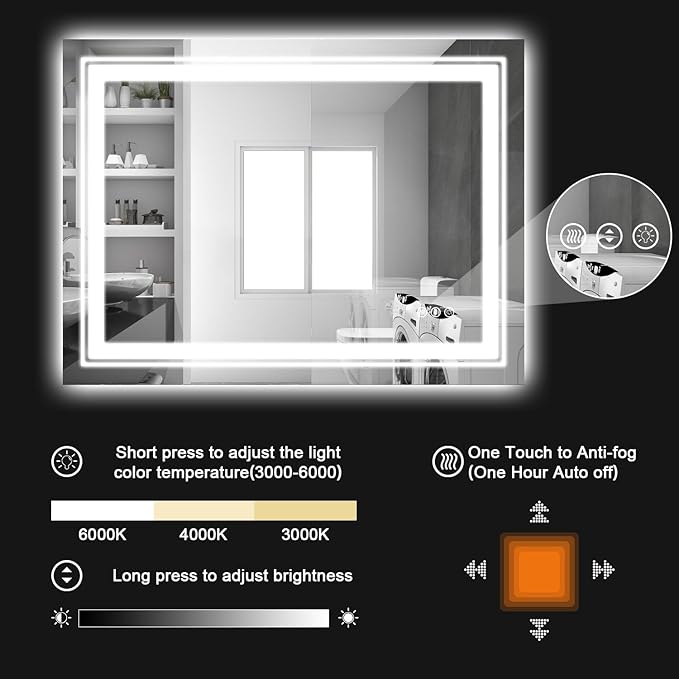 LED Bathroom Mirror, 84"x40" with Front and Backlit, Anti-Fog, Large Bathroom Vanity Mirror for Wall, Memory Function, Stepless Dimmable, Tempered Glass (Horizontal/Vertical)