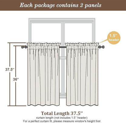 Chyhomenyc Sage Green Sheer Curtains 36 Inch Length, Short Voile Sheer Window Curtians for Small Window Bathroom Cafe Living Room, Set of 2, 42W x 36L inches, Rod Pocket,