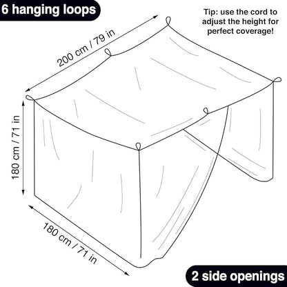 Black Mosquito Net for Single to King-Sized Beds – 2 Side Openings & 6 Hanging Loops – Decorative Rectangular Shape for Home & Travel – Bed Canopy Hanging Kit & Carrying Bag Included