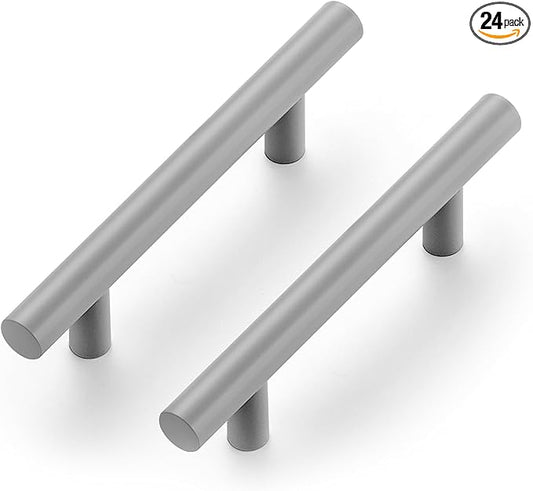 Ravinte 24 Pack | 5 Inch Cabinet Pulls Grey Stainless Steel Kitchen Drawer Pulls Cabinet Handles 5 InchLength, 3 Inch Hole Center