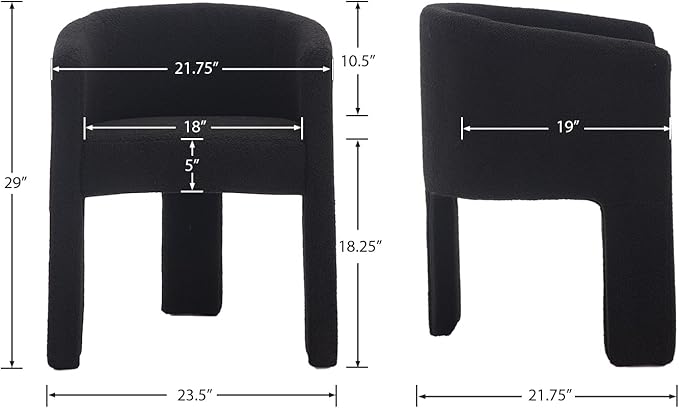 Modern Sherpa Barrel Dining Chairs Set of 4, Upholstered Boucle Accent Chairs With Arms, Comfy Makeup Vanity Seating for Dining, Living Room, Kitchen - Black