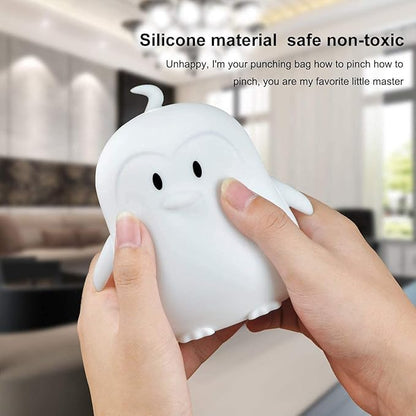 Night Light, LED Cute Silicone Lamp Bedside Lamp, Animal Light - 9 Colors Changing/USB Rechargeable/Remote Control/Dimmable Children Night Light for Kids/Bedroom/Baby Feeding - Medium Penguin