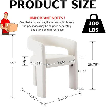 Modern Barrel Dining Chairs Set of 6, PU Leather Upholstered Accent Side Chair with Arms Comfy Makeup Vanity Chairs, Dining Living Room Kitchen Chairs, White