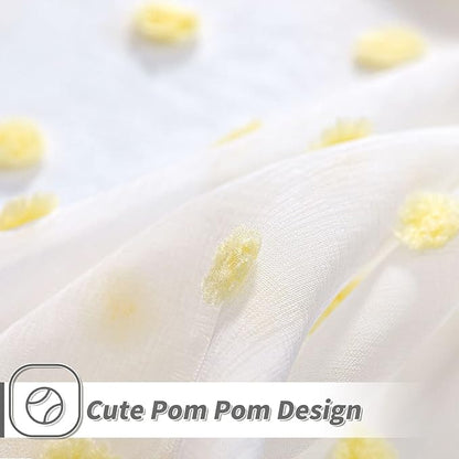 MYSKY HOME Curtains for Bedroom Yellow Pom Pom Curtains for Living Room 72 Inch Length Long Doorway White Sheer Curtains for Nursery Teens Kids Room Set of 2 Rod Pocket Farmhouse 52 x 72 in