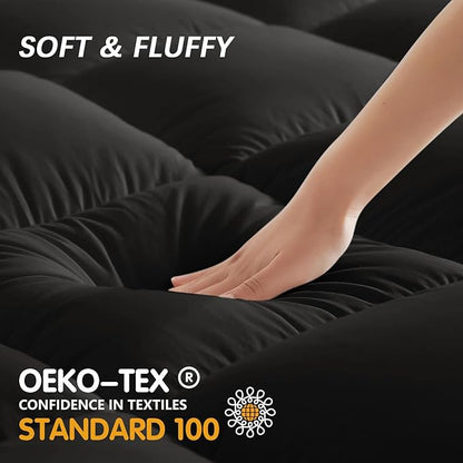CYMULA California King Mattress Topper, Cooling Mattress Pad Cover, Extra Thick Pillow Top Mattress Topper with 8-21 Inch Elasticated Deep Pockets, Plush Down Alternative Fill Mattress Protector