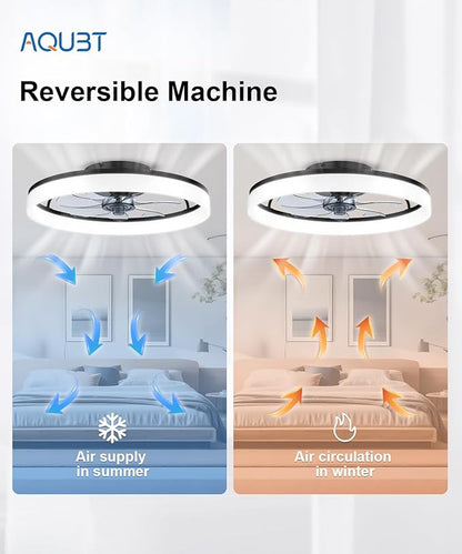 Ceiling Fans with Lights and Remote, 20" Modern Low Profile Ceiling Fan with Light, Stepless Color Temperature Change and 6 Speeds for Bedroom, Kids Room and Living Room (Black)