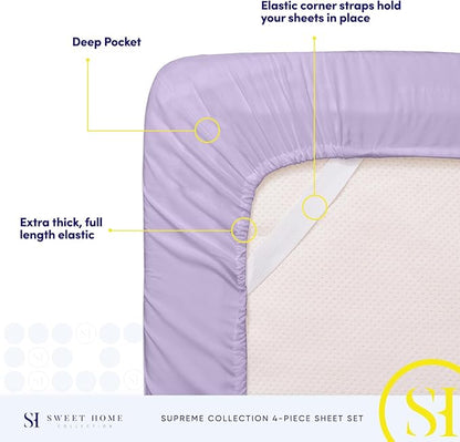 Twin XL Sheets - Breathable Luxury Sheets with Full Elastic & Secure Corner Straps Built In - 1800 Supreme Collection Extra Soft Deep Pocket Bedding Set, Sheet Set, Twin XL, Lavender