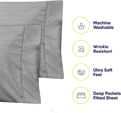 Cal King Size Bed Sheets - 6 Piece 1500 Supreme Collection Fine Brushed Microfiber Deep Pocket California King Sheet Set Bedding - 2 Extra Pillow Cases, Great Value, California King, Dobby Silver