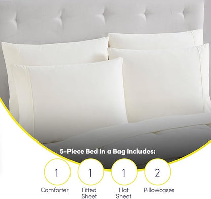 Sweet Home Collection 5 Piece Comforter Set Bag Solid Color All Season Soft Down Alternative Blanket & Luxurious Microfiber Bed Sheets, Ivory, Twin XL