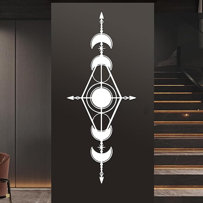Hfrolixit Moon Phase Metal Wall Decor, Boho Moon Metal Wall Art, Celestial Wall Decor, Scandinavian Natural Wall Art, Astrology Wall Hanging (Black, 59"x24"/150x60cm)
