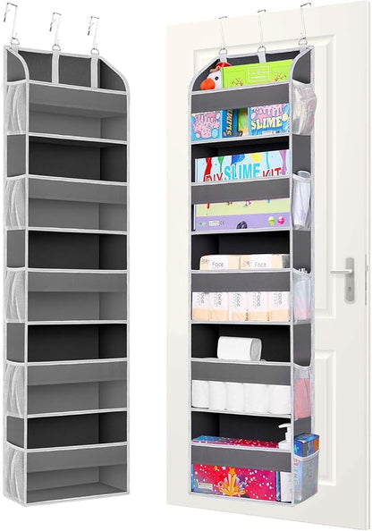2 Pack Over The Door Storage Organizer with 5 Pockets 10 Mesh Side Pockets, 44 lbs Weight Capacity Door Hanging Organizers and Storage for Bedroom,Bathroom,Nursery,Pantry,Dorm(Dark Gray)