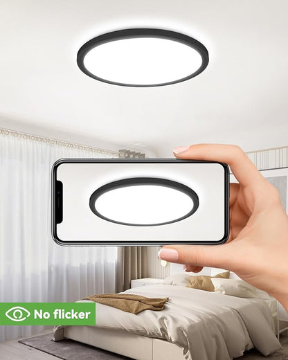 zemty 23 Inch LED Flush Mount Ceiling Light, Super Slim 56W 5040lm LED Ceiling Light, 3 Color Temperature in One 3000k/4500k/6000K Round Light Fixture for Bedroom, Kitchen, Dining Room (Black)