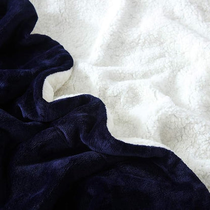 NANPIPER Couch Blanket Reversible Sherpa Flannel Blanket Ultra-Soft Plush Warm Fleece Microfiber (90"x90" Navy Blue) Queen