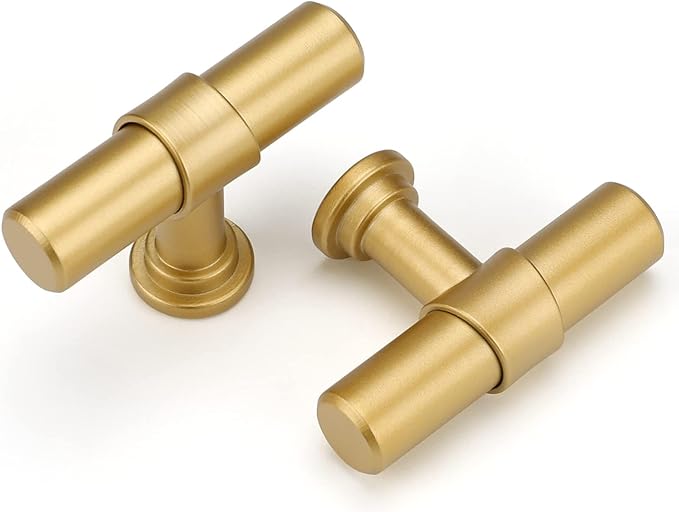 LONTAN 100 Pack Gold Cabinet Knobs Matte Gold Kitchen Cabinet Knobs for Dresser Drawers Brushed Gold T-bar Hardware for Dresser Bathroom
