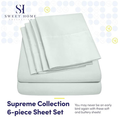 Sweet Home Collection 6 Piece 1500 Supreme Collection Brushed Microfiber Deep Pocket Sheet Set-2 Extra Pillow Cases, Great Value, Rv Short Queen, Mint