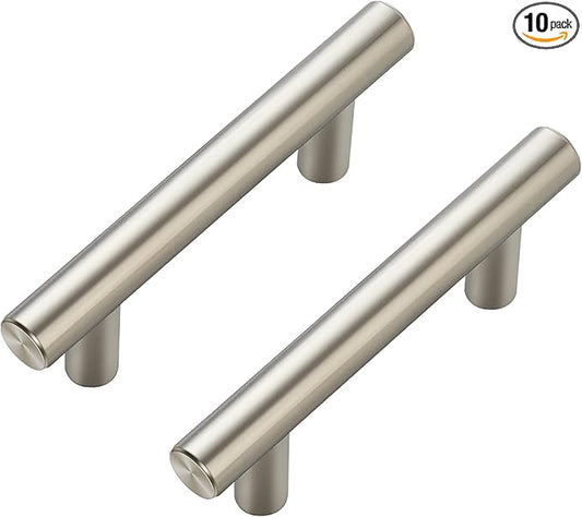 JOY DECOR 10 Pack Cabinet Handles, Brushed Nickel Cabinet Pulls, 2-1/2 in Hole Center Kitchen Cabinet Handles, Stainless Steel T Bar Handles for Dresser Drawers