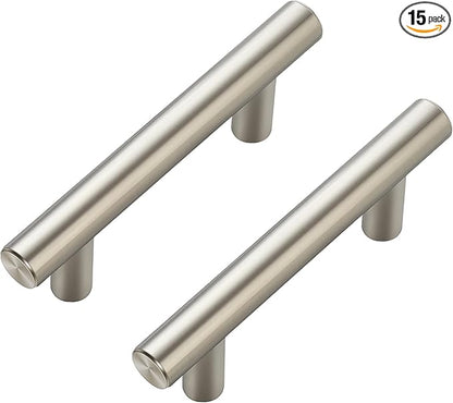 JOY DECOR 15 Pack Cabinet Handles, Brushed Nickel Cabinet Pulls, 2-1/2 in Hole Center Kitchen Cabinet Handles, Stainless Steel T Bar Handles for Dresser Drawers