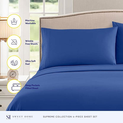 Queen Size Bed Sheets - Breathable Luxury Sheets with Full Elastic & Secure Corner Straps Built In - 1800 Supreme Collection Extra Soft Deep Pocket Bedding Set, Sheet Set, Queen, Royal Blue