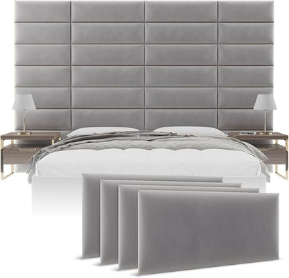 Vänt Upholstered Wall Panels - King/Cal King Size Wall Mounted Velvet Headboards - Velvet Platinum Grey - Twin/King - Set of 4 Panels (Each Individual Panel 39"x11.5")