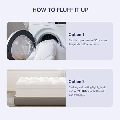 ELEMUSE Full XL Mattress Topper for Back Pain, Extra Thick Mattress Pad Cover, Plush Soft Pillowtop with Elastic Deep Pocket, Overfilled Down Alternative Filling