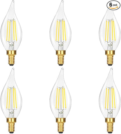 Dimmable E12 Candelabra Bulb 60 watt, 6W 630 LM Dimmable E12 LED Bulb 5000K Daylight White, Vintage Flame Tip LED Chandelier Light Bulbs, 6-Pack