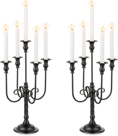 Black Candelabra Halloween Decorations: 20 Inches Gothic Candle Holder 5 Arm Metal Candlestick Stand for Table Fireplace Victorian Decor Set of 2