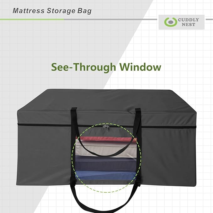 Cuddly Nest Folding Mattress Storage Bag - Heavy Duty Carry Case for Tri-Fold Guest Bed (Fits 6" Full Mattress,Black)
