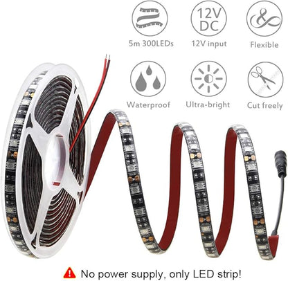 ALITOVE 16.4ft 5050 SMD Red LED Flexible Strip Ribbon Light 5M 300 LEDs Waterproof IP65 DC 12V for Home Garden Commercial Area Lighting, Without Power Supply